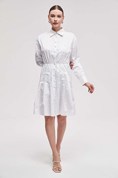 Livia فستان نسائي قصير مخطط بأكمام طويلة