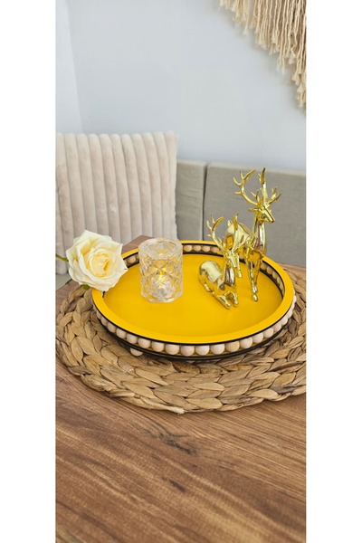 MUJA DEC صينية عرض مصنوعة يدويًا من الخرز الخشبي الطبيعي - 25 سم - منظم لمستح...