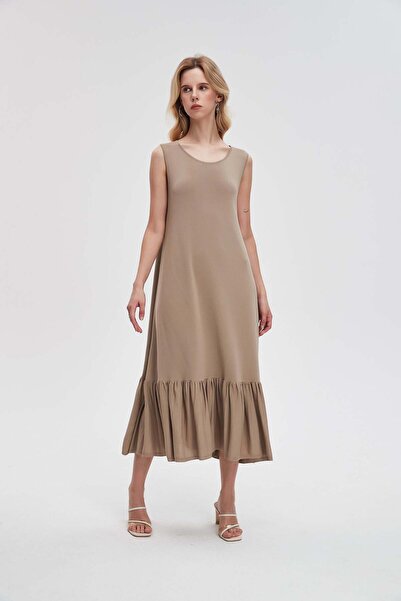 Livia فستان نسائي واسع متوسط ​​الطول بكشكشة