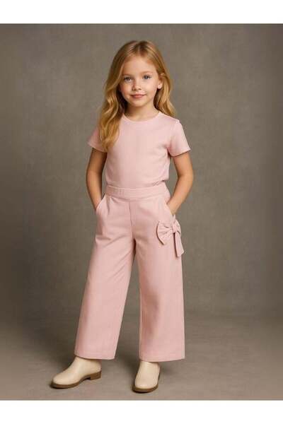 Zekids Girls' Wide-Leg Pants with Bow Detail