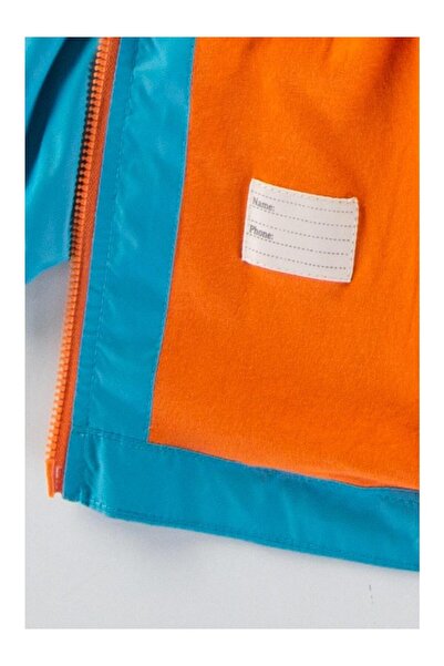 Magu Boy's Blue Dinosaur Patterned Hooded Raincoat Coat