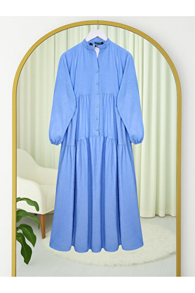 HİJABAYA Φόρεμα από βαμβακερό αιρομπίν με μισό κουμπί με γιακά δικαστή