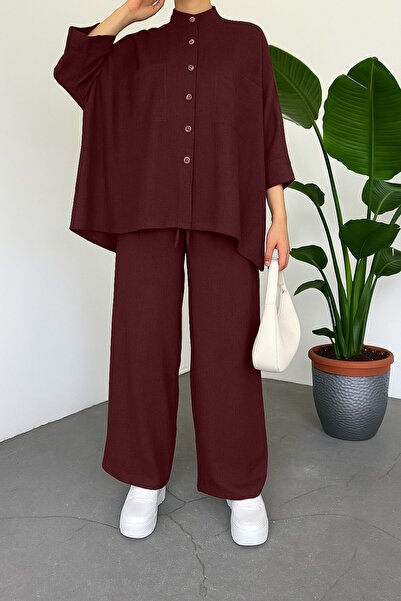 HİJABAYA Çift Cepli Yarım Yarasa Kol Salaş Gömlek Takım