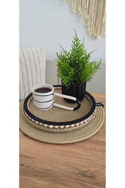 MUJA DEC El Yapımı Doğal Ahşap Boncuklu – 25 cm Makyaj-Banyo Düzenleyici-Sunu...