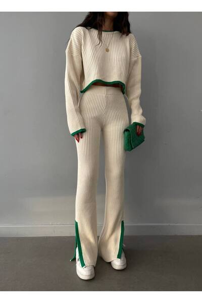 MEECY Női bordázott, szűk szárú, virágmintás kötöttáru szett