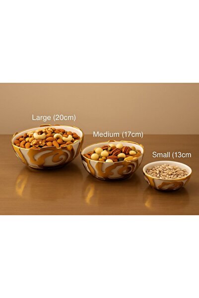 ALMASA Ceramic Nuts Plates on Gold 3 Pieces