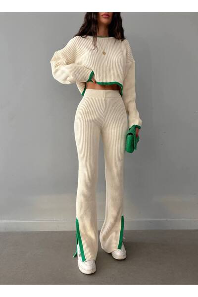MEECY Women's Ribbed Cut-Out Leg Viral Knitwear Set