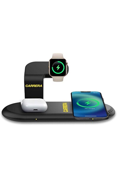 Carrera حامل شاحن لاسلكي 3 في 1 CWC-233، شحن سريع 15 واط للهاتف، 5 واط لسماعات الأذن، 2.5 واط لـ