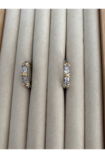 Pinery Jewels Vıp Seri - X Zirkon Taşlı Maxi Halka Küpe Çifti