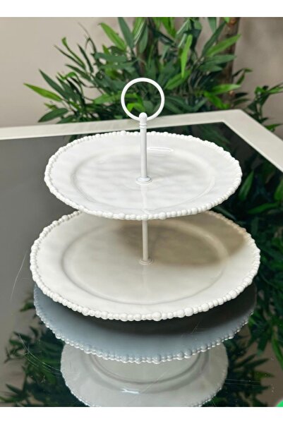 dunyazuccaciye Porselen Boncuklu 2 Katlı Kurabiyelik / Pasta / Şekerlik Sunum...