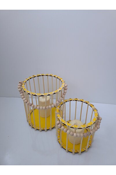 MUJA DEC Doğal El İşçiliği Bambu Fener Sepet,Mumluk,Saksı 2li 25ve15cm