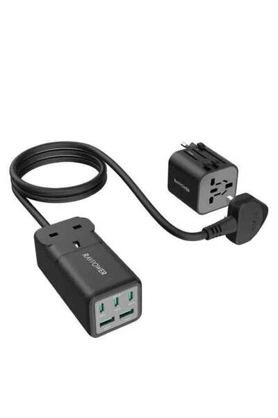 RavPower RP-PC1062 Total 75W 6-Port Power Strip (Three Type-C Ports, Two USB Ports, One AC Power UK