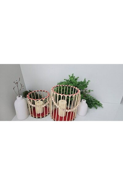 MUJA DEC Doğal El İşçiliği Bambu Fener Sepet,Mumluk,Saksı 2li 25ve15cm
