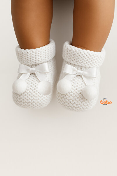 Trend Bebe Butik Kız Erkek Bebek Triko Patik – Ponponlu Fiyonklu Örgü Bebek Patik Çorap 1 Yaş Bebek Patiği