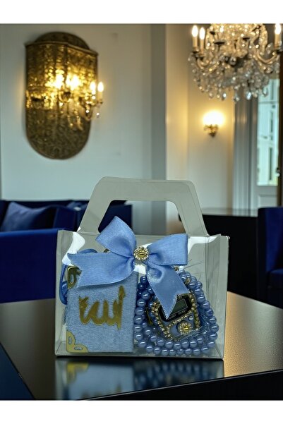 Hac AVM Çanta Görünümlü Kutu İçinde Mini Kuran, İnci Tesbih ve Taşlı Zikirmatik Hediyelik Set