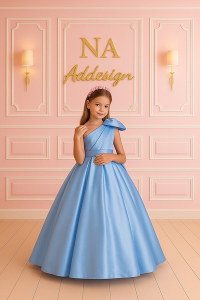 NA ADDESIGN Tek Omuz Fiyonk Detaylı Lüks Saten Çocuk Abiye Elbise- 6 RENK SEÇENEĞİ