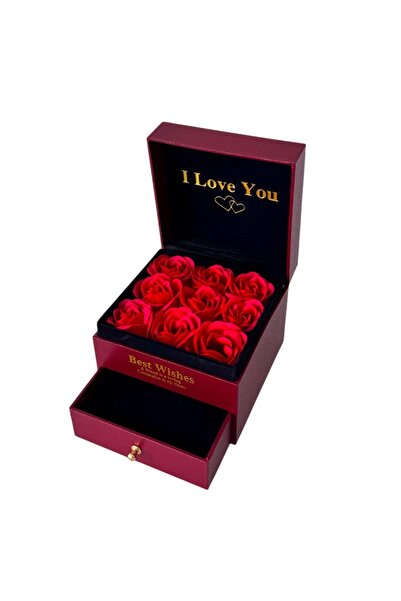 velve Cutie cu sertar Wenderfull, mesaj text "I Love You", noua trandafiri de...