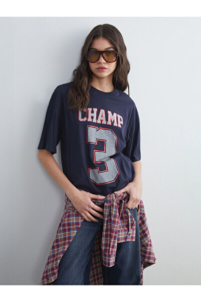 LC Waikiki Peak New Season Crew Neck Printed Oversize Women's T-Shirt