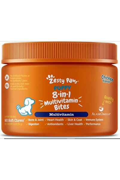 Zesty Paws قطع فيتامينات متعددة ٨ في ١ للجراء - دجاج - ٩٠ قرصًا