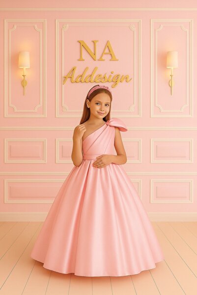 NA ADDESIGN Rochie de seară pentru copii din satin de lux cu detaliu de fundă...