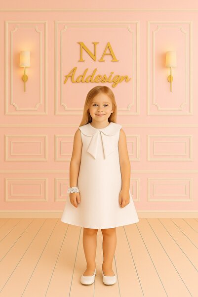 NA ADDESIGN Rochie pentru copii din satin de lux cu guler cu fundă -4 OPȚIUNE...