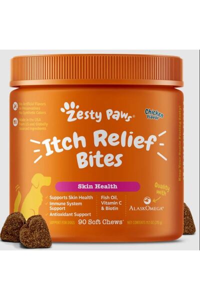 Zesty Paws لدغات لتخفيف حكة الكلاب - دجاج - 90 قرصًا