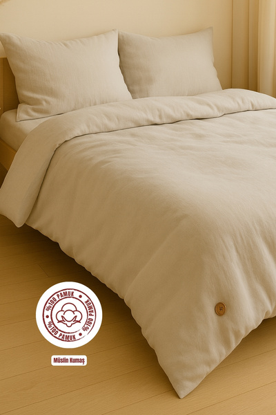 sutra 100% Cotton Muslin Fabric Double Duvet Cover Set