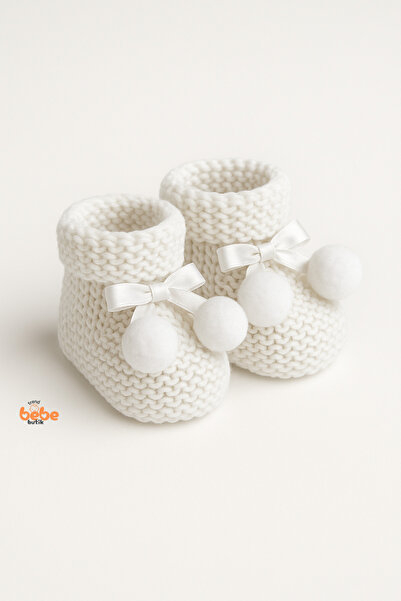 Trend Bebe Butik Kız Erkek Bebek Triko Patik – Ponponlu Fiyonklu Örgü Bebek Patik Çorap 1 Yaş Bebek Patiği