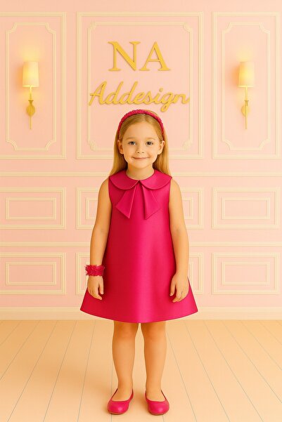 NA ADDESIGN Rochie pentru copii din satin de lux cu guler cu fundă -4 OPȚIUNE...