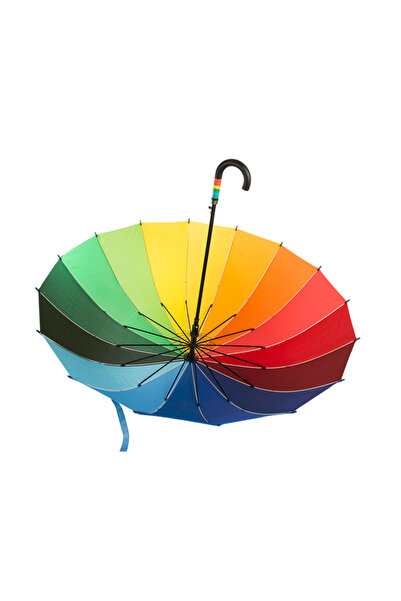 KESNUP Umbrella 16 rainbow threads, curved handle, Multicolor