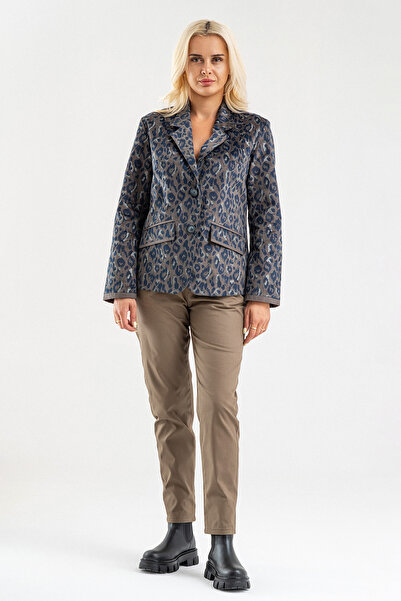 Bold & Young Women's Printed Velvet Blazer Jacket – Lycra Cotton Fabric, Lined, Double Pockets