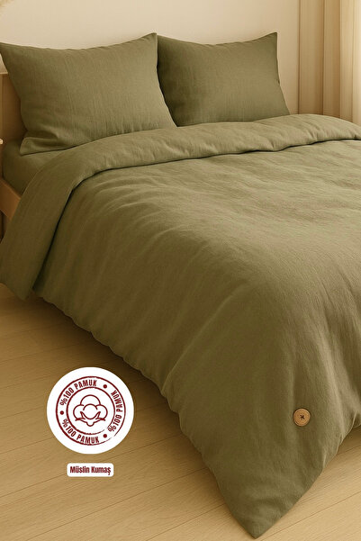 sutra 100% Cotton Muslin Fabric Double Duvet Cover Set