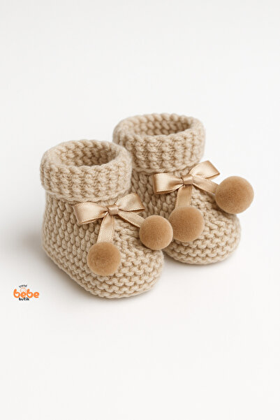 Trend Bebe Butik Kız Erkek Bebek Triko Patik – Ponponlu Fiyonklu Örgü Bebek Patik Çorap 1 Yaş Bebek Patiği