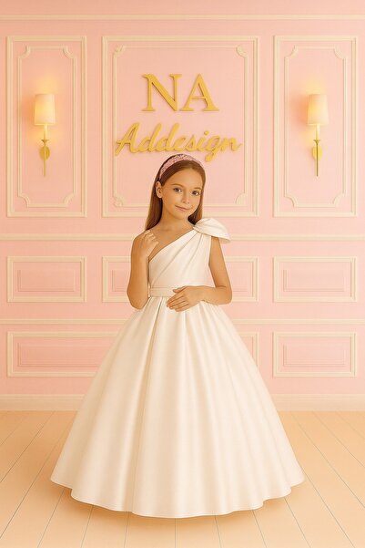 NA ADDESIGN One Shoulder Bow Detail Luxury Satin Children Evening Dress- 6 Color Options