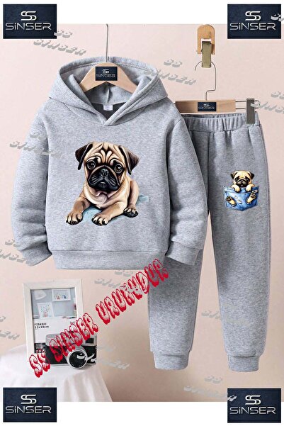 SS SİNSER طقم بدلة رياضية للأطفال من الجنسين مطبوع عليها عبارة 'كلب بوج مستلقٍ'