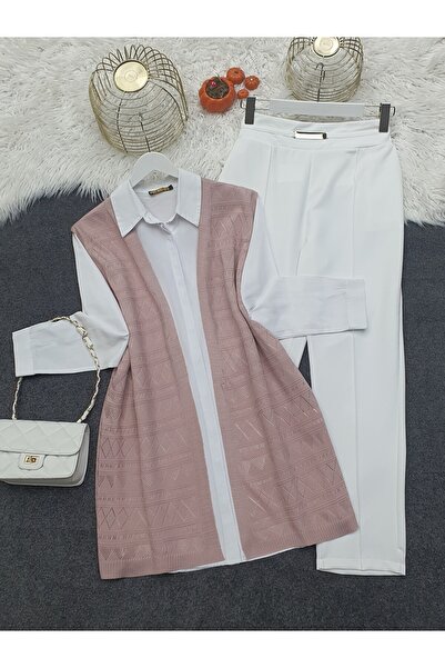 HİJABAYA Πλεκτή ζακέτα με διάτρητο σχέδιο με μηδενικό μανίκι