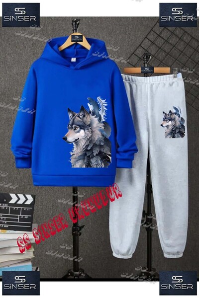 SS SİNSER Детски унисекс "WOLF GREY SIDE" специален принт с качулка