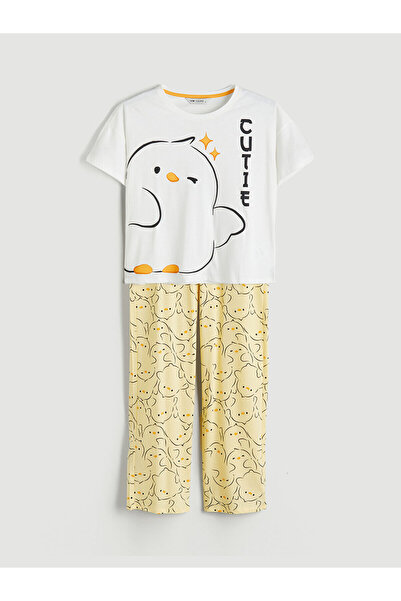 LC Waikiki بيجامة نسائية مطبوعة برقبة دائرية