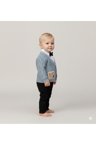 NOWA Kids - Erkek bebek çoçuk 3 parça Trikolu Takım- Örme ceket Gömlek Pantolon seti