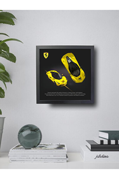 artevelle Ferrari Çerçeveli Diecast Tablo (1:32 Ölçek, Siyah MDF Çerçeve, Fotoğraf Baskı)