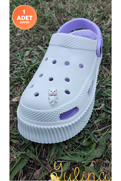 yulina Kedi Terlik Süsü 1 adet beyaz Jibbitz - Cross Pin Crocks Charm - Terli...