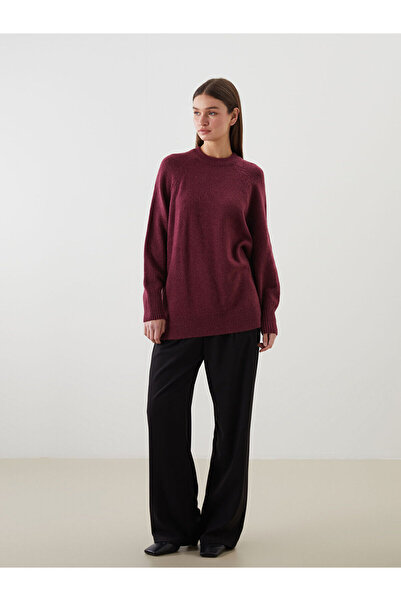 LC Waikiki Bordo Bisiklet Yaka Oversize Kadın Triko Tunik