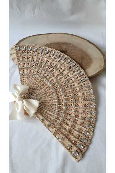 Beyaz inci tasarım Yeni Sezon Taş İşlemeli Abiye Yelpaze Özel Tasarım