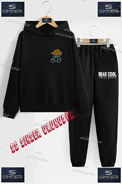 SS SİNSER Children's Unisex Special Printed Hooded Tracksuit Set with a Turqu...