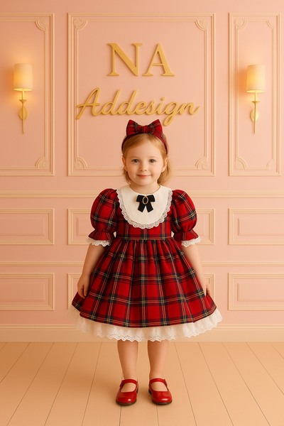 NA ADDESIGN Plaid Vintage Princess Dress, Plaid Fluffy Red Dress