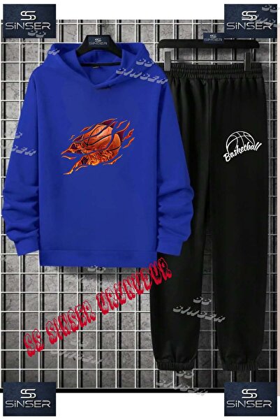 SS SİNSER طقم بدلة رياضية للأطفال من الجنسين بطباعة خاصة 'كرة السلة النارية' ...