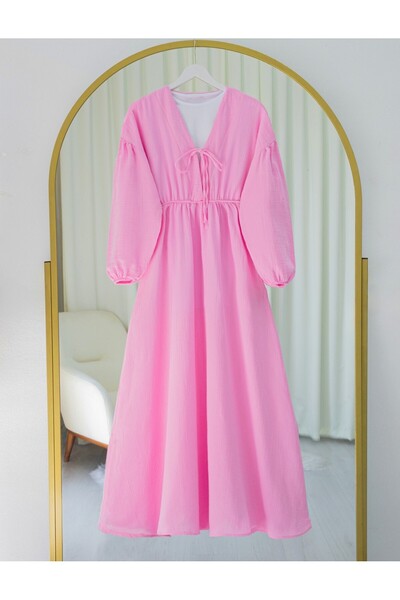 HİJABAYA Φόρεμα μουσελίνας με δεμένο λαιμό, μανίκια και ελαστική μέση