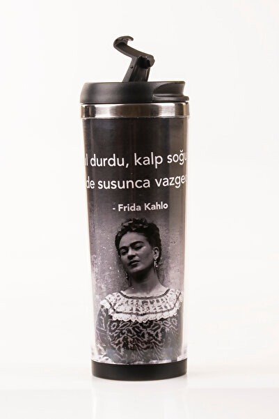 MUKKO HOME Frida Decorated Steel Mug - 360 ml |   Leak-Proof Lid, Steel Inner Bowl, 19 cm