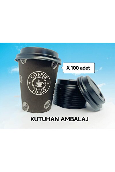 aKKa 8 Oz Siyah Emzik Kapaklı Karton Çay,Kahve,Sıcak Çikolata,Espresso,Latte Bardağı