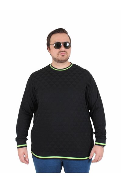 Starbattal Men's Plus Size Crew Neck Knitwear Sweater Diamond 25200 Black